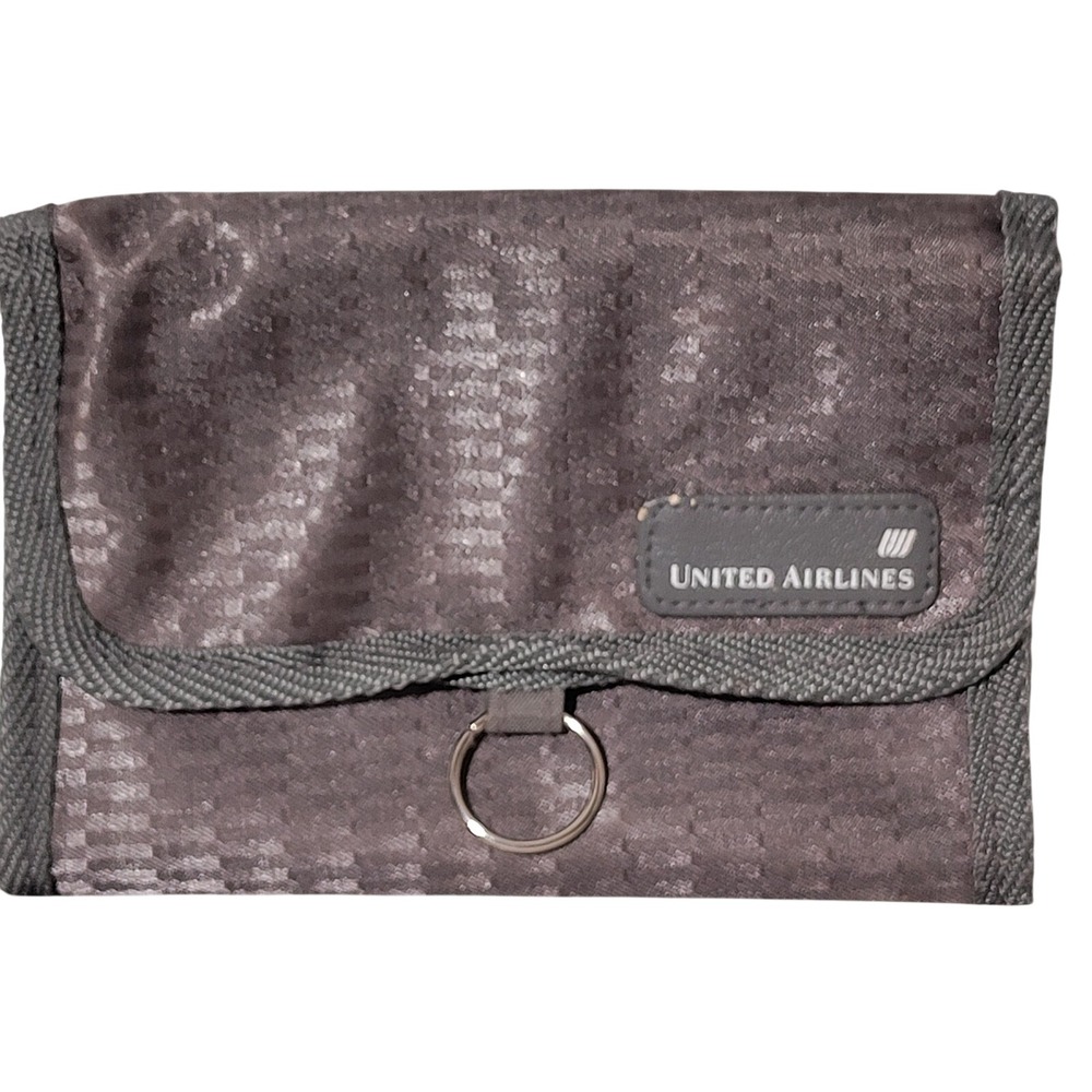 United Airlines Grey Tri-Fold Hanging Toiletry Bag Travel Organizer Pouch